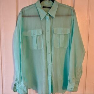 Lauren Ralph Lauren Silk Blend Aqua Button Down Utility Blouse - XL
